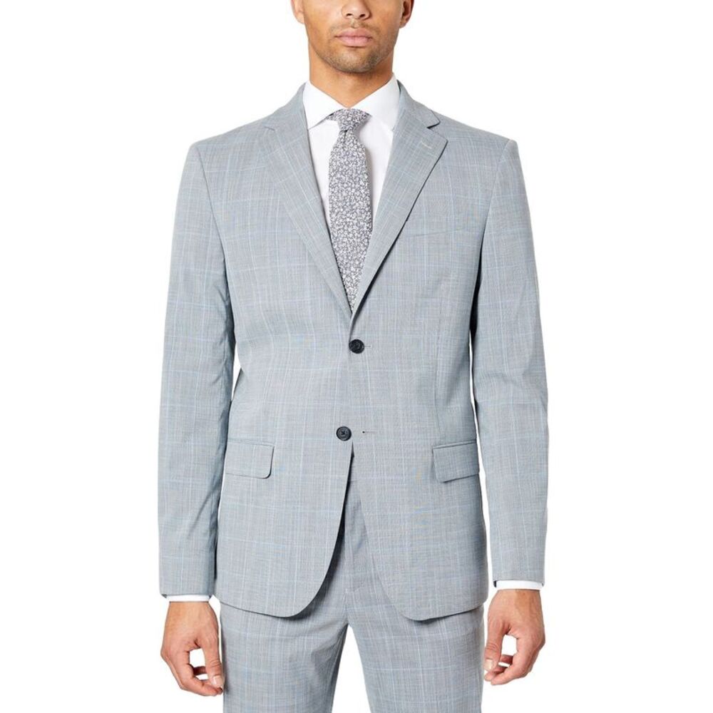 DKNY Mens Modern Fit High Performance Windowpane Suit Jacket 44S Grey - NWT $360